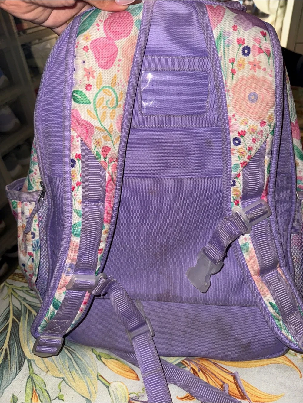 Pottery Barn Floral Backpack in Lavender and Pink